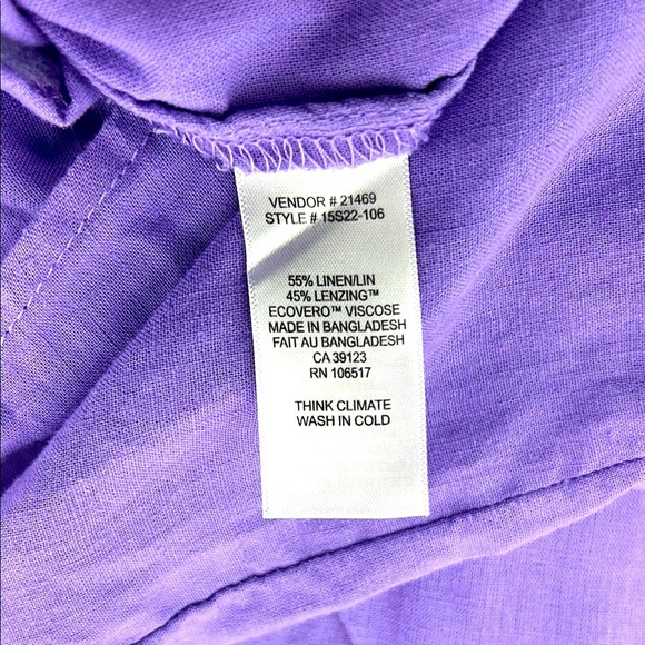 Northern Reflections Linen Blend Button Up Top Women's Large Travel Resort Lilac - Picture 5 of 5